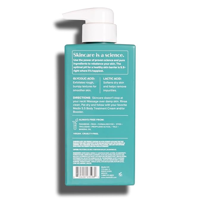 MEDIX 5.5 Exfoliating AHA Glycolic Acid Face & Body Scrub Cleanser + Vitamin C Moisturizing Body Cream Lotion Skin Care 2PC Set | Alpha Hydroxy Acid & Lactic Acid Foaming Body Wash & Face Wash, 2-PC