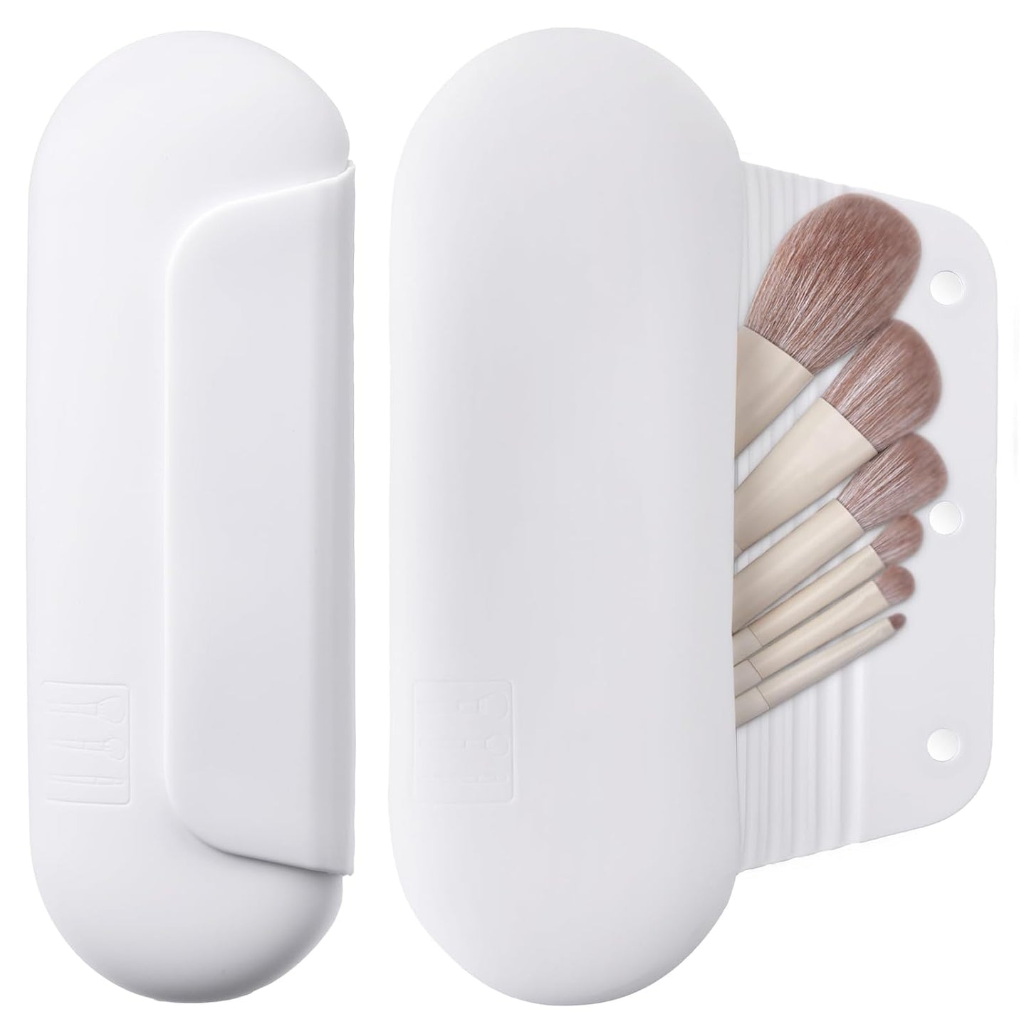 Silicone Makeup Brush Holder Travel Cosmetic Bag:Soft Portable Cosmetic Face Brushes Holder with Upgrade Anti-Fall Out Magnetic Closure, Large Travel Makeup Brush Case - White