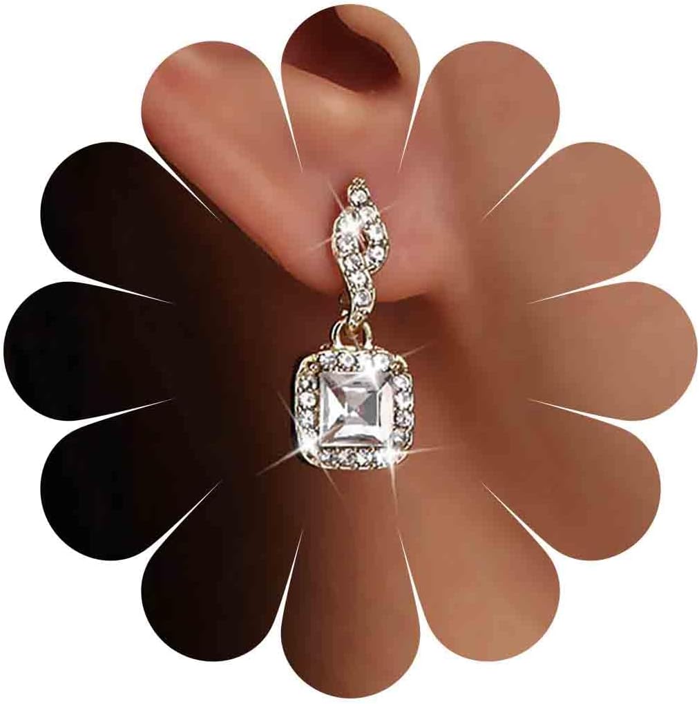 Vintage Crystal Square Drop Earrings Gold Cz Square Stud Earrings Rhinestone Square Dangle Earrings Geometry Cz Earrings Jewelry for Women
