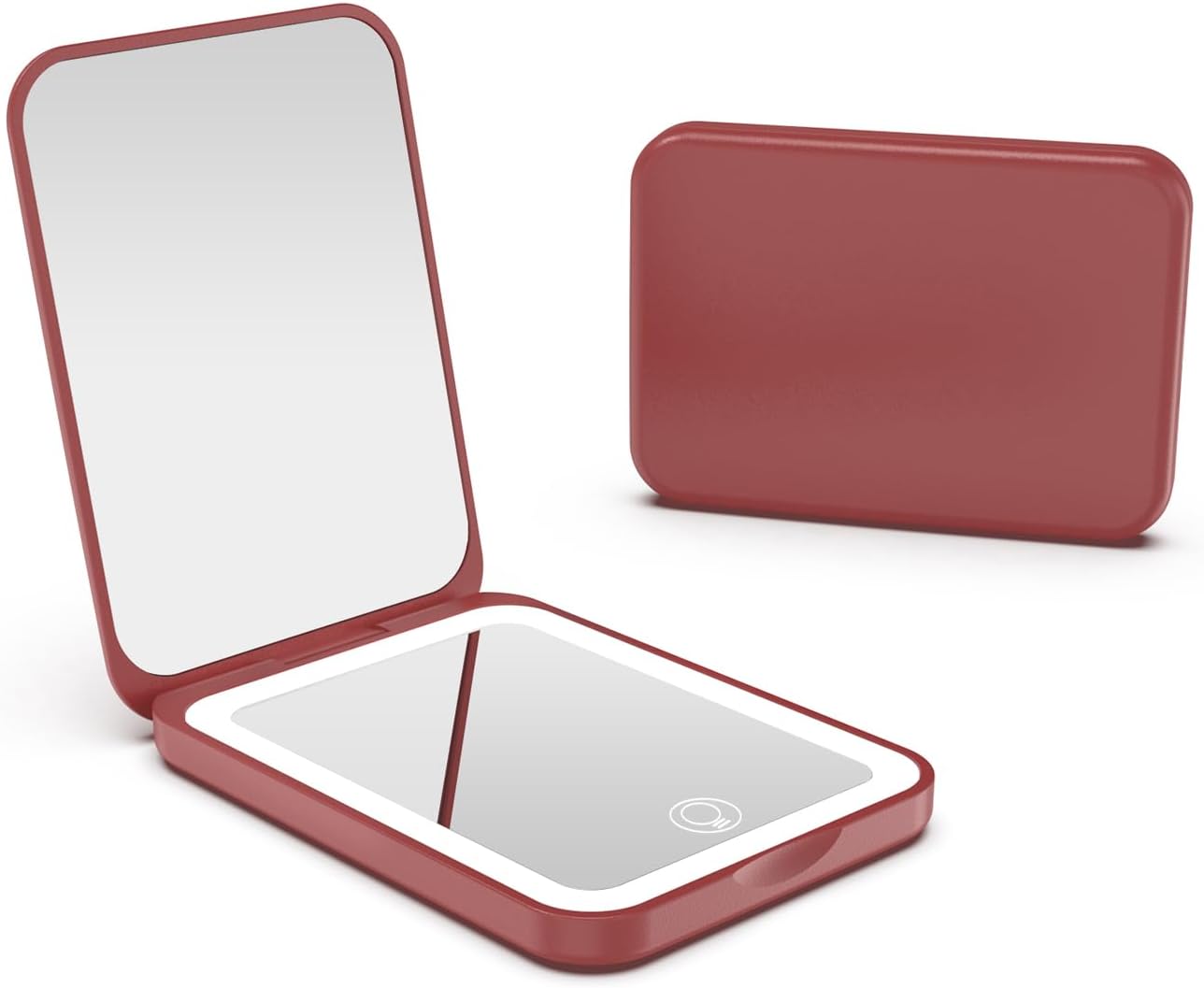 Kintion 2025 Pocket Mirror, Rechargeable Dimmable 3 Color Lighting 1X/3X LED Compact Travel Makeup Mirror for Purse, Portable, Folding, Handheld, Small Lighted Mirror for Women Gift, Wine Red