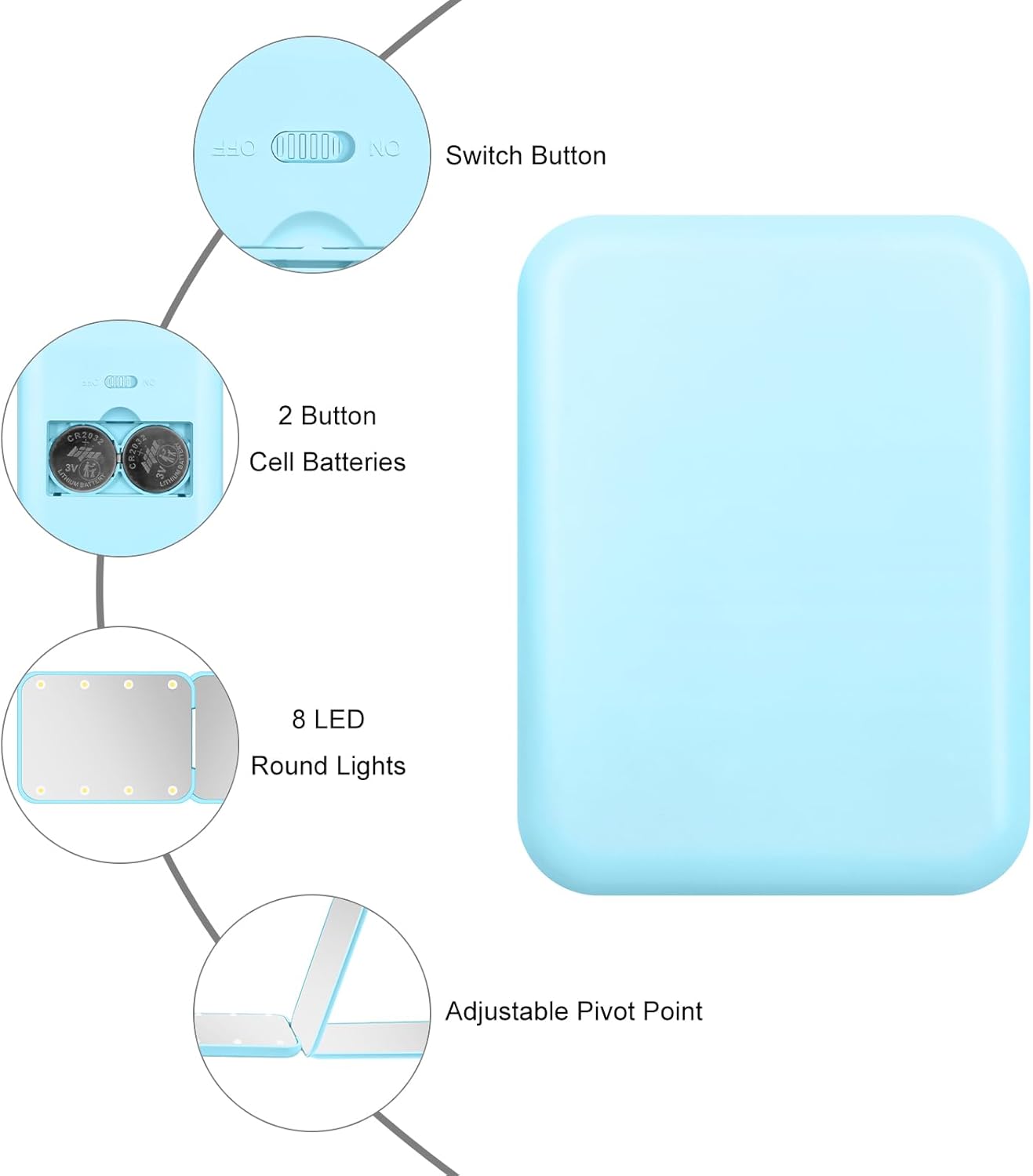 Compact Mirror, 1X/3X Magnification LED Pocket Mirror with Nternal BIattery, Mini Mirror for Purse, Pocket,Travel and Present (Blue)