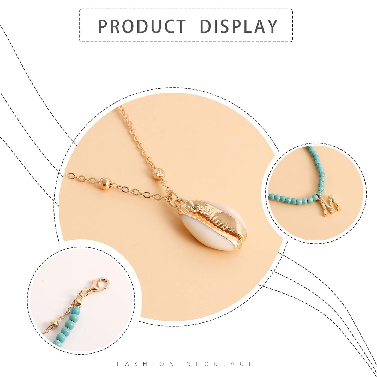 Bohemia Turquoise Beaded Choker Necklace Layered Shell Pendant Necklace Gold Letter Clavicle Necklace Double Layer Satellite Chain Necklace Jewelry for Women and Girls