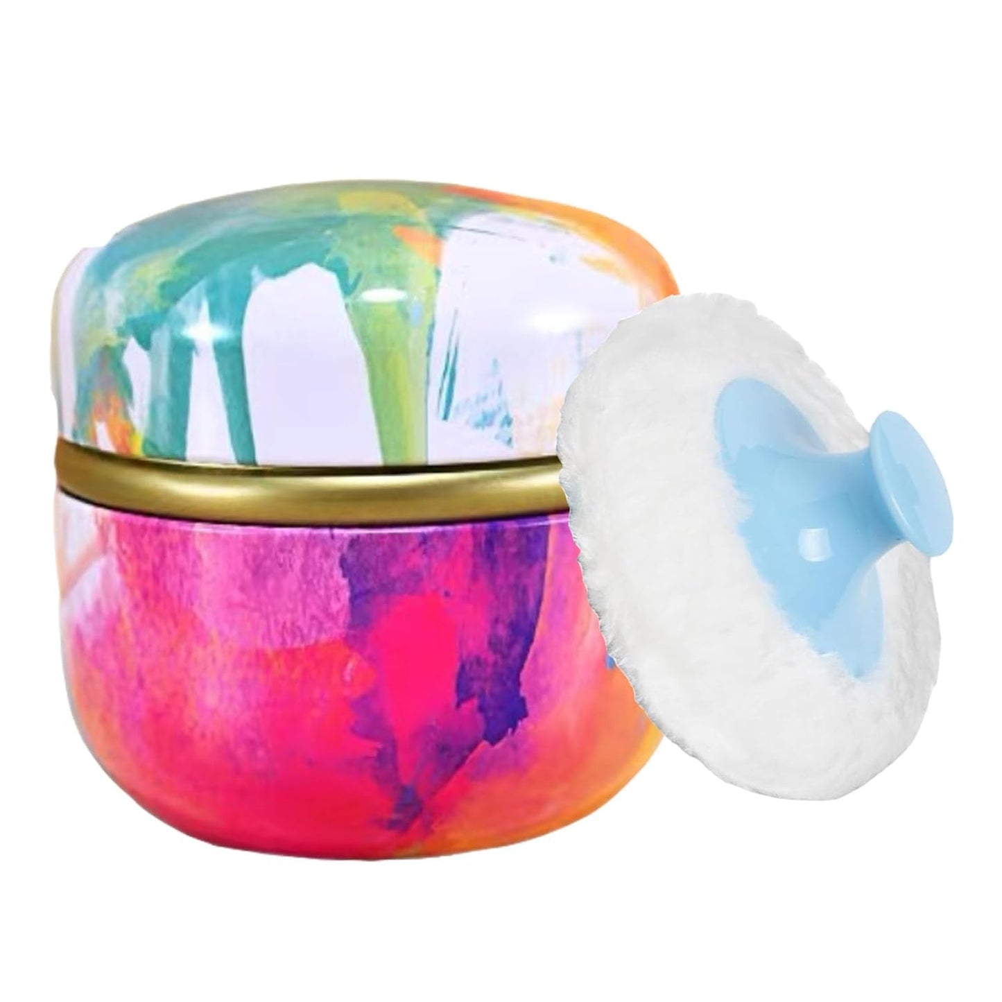Body Powder Puff and Container, 3.35" Portable Dusting Powder Container with Soft Puff LoosePowder Case Box Jar with Lids for Baby Women Home and Travel Use
