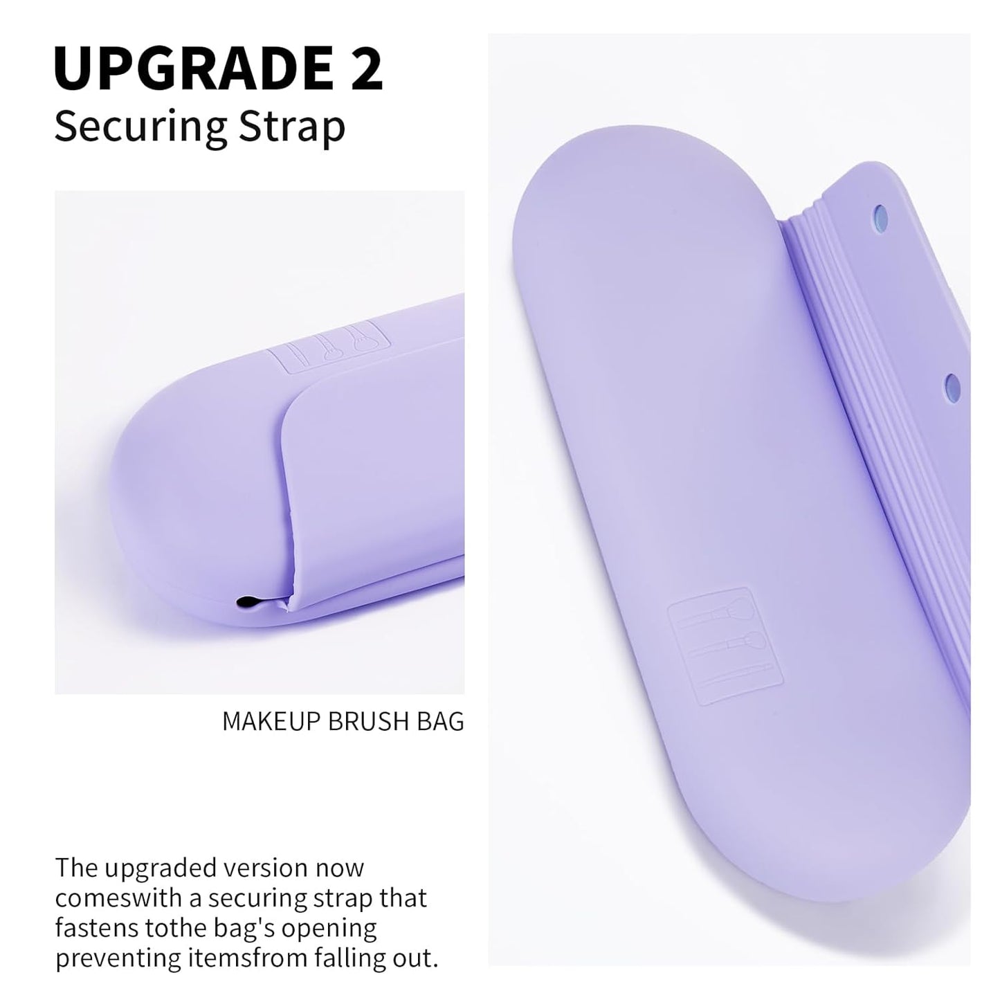Silicone Makeup Brush Holder Travel Cosmetic Bag:Soft Portable Cosmetic Face Brushes Holder with Upgrade Anti-Fall Out Magnetic Closure, Large Travel Makeup Brush Case - Lavender