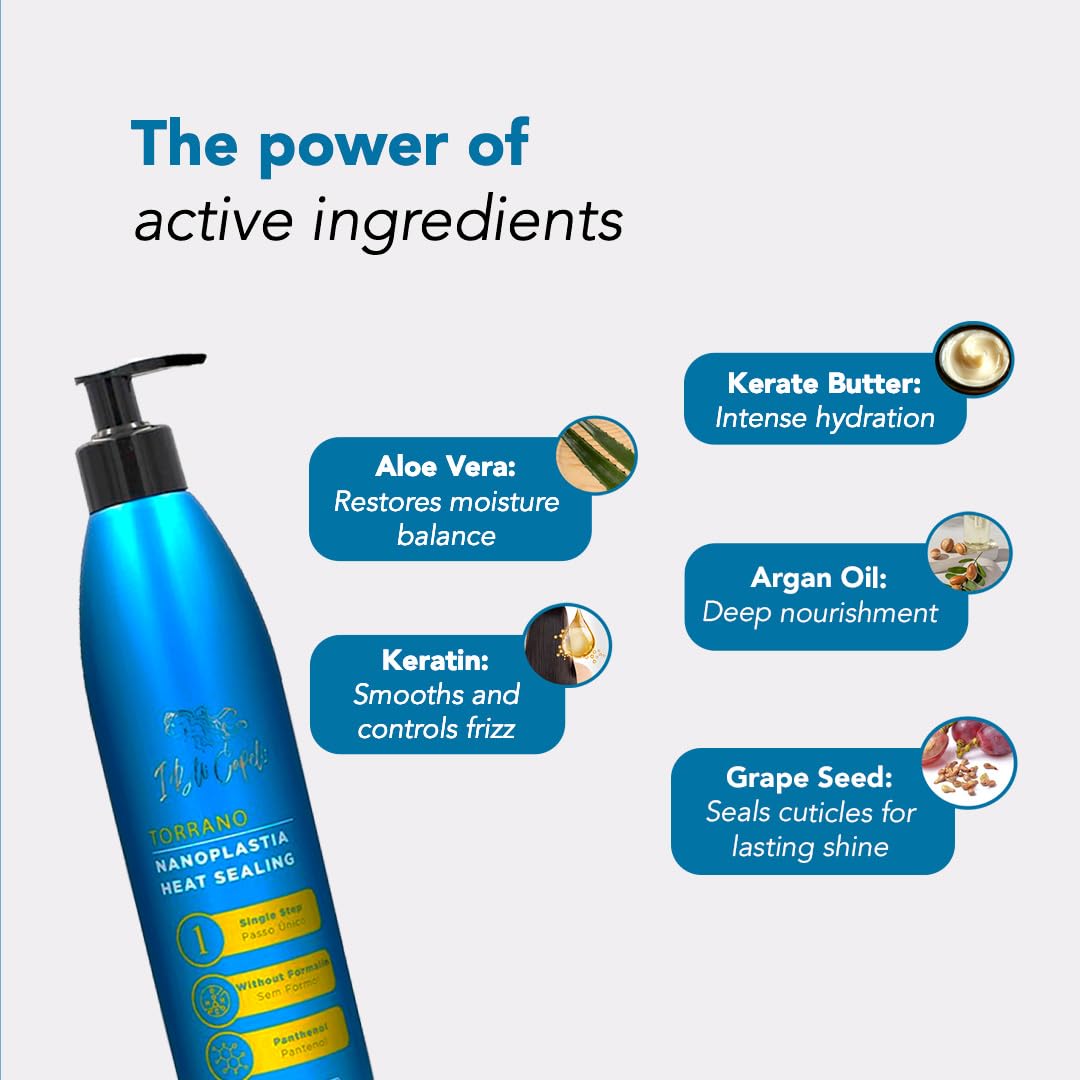 Torrano Cream Nano Keratin Hair Treatment, Straightening Hair 1 Step, Formaldehyde Free-Nanoplastia Para Alisar Cabello, Keratina Organica Sin Formol -Brazilian Nano Keratin (500ml)