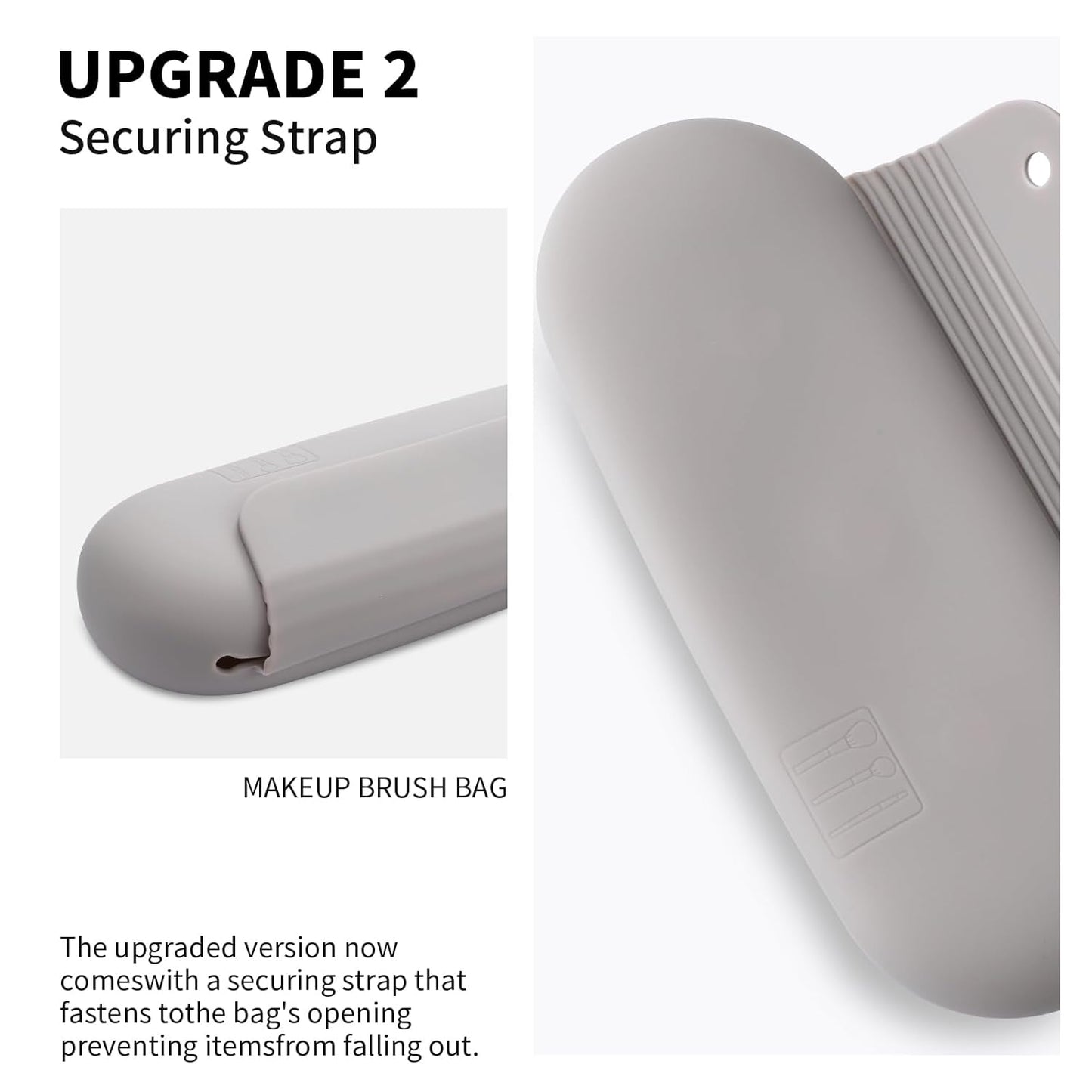 Silicone Makeup Brush Holder Travel Cosmetic Bag:Soft Portable Cosmetic Face Brushes Holder with Upgrade Anti-Fall Out Magnetic Closure, Large Travel Makeup Brush Case - Stone