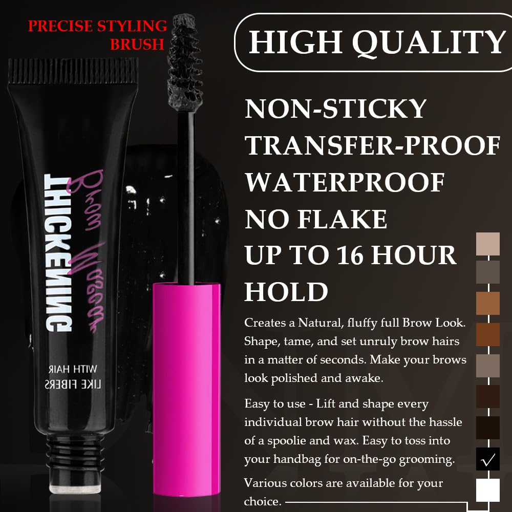 Kaely Thickening Brow Mascara,Tinted Eyebrow Gel Waterproof,Eyebrow Color Makeup,Brow Fast Sculpt,Vegan,Cruelty Free,maquillaje gel para cejas a prueba de agua,08 Black