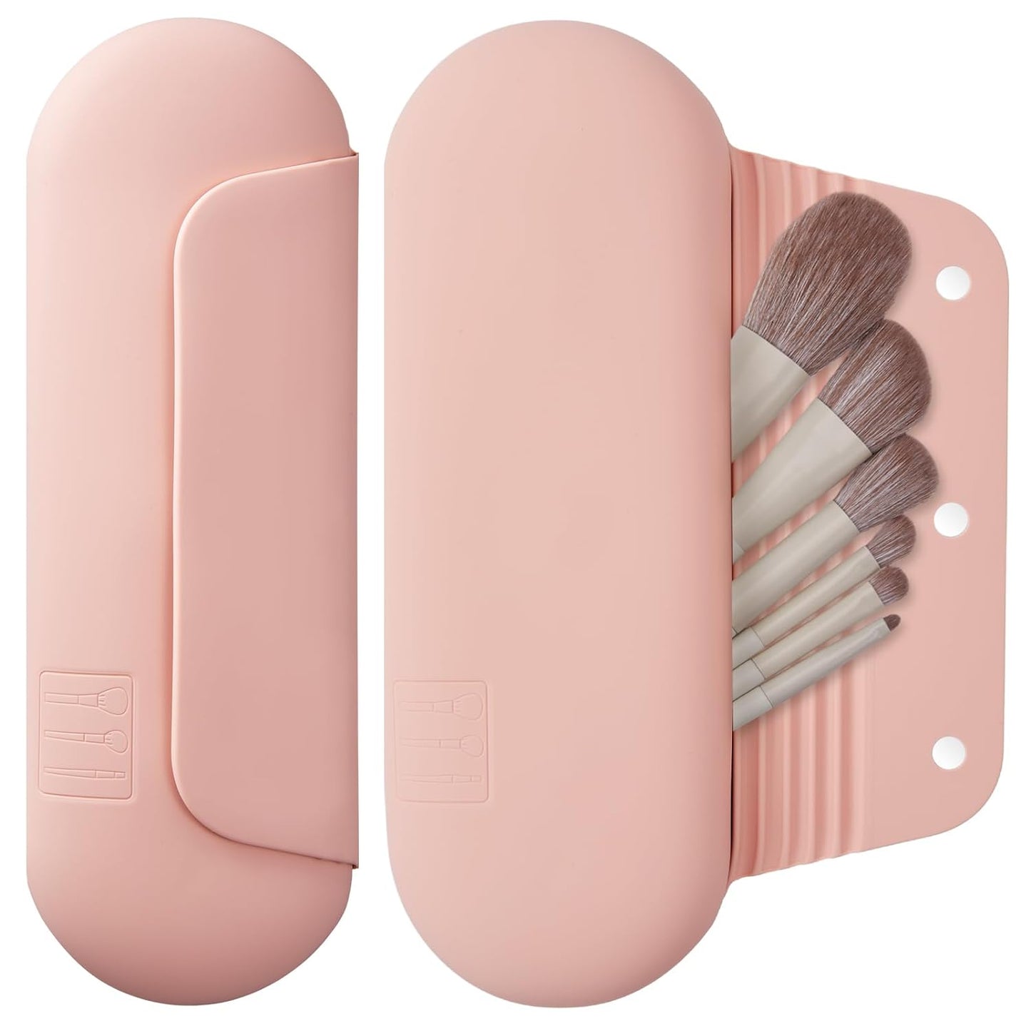 Silicone Makeup Brush Holder Travel Cosmetic Bag:Soft Portable Cosmetic Face Brushes Holder with Upgrade Anti-Fall Out Magnetic Closure, Large Travel Makeup Brush Case - Pink Sand