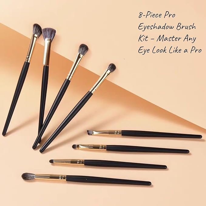 Eyeshadow Makeup Brushes Set with Case 8 PCS Soft Synthetic Hairs Eye Makeup Brushes for Blending Eyebrow Eyeliner Eyeshadow (Black)