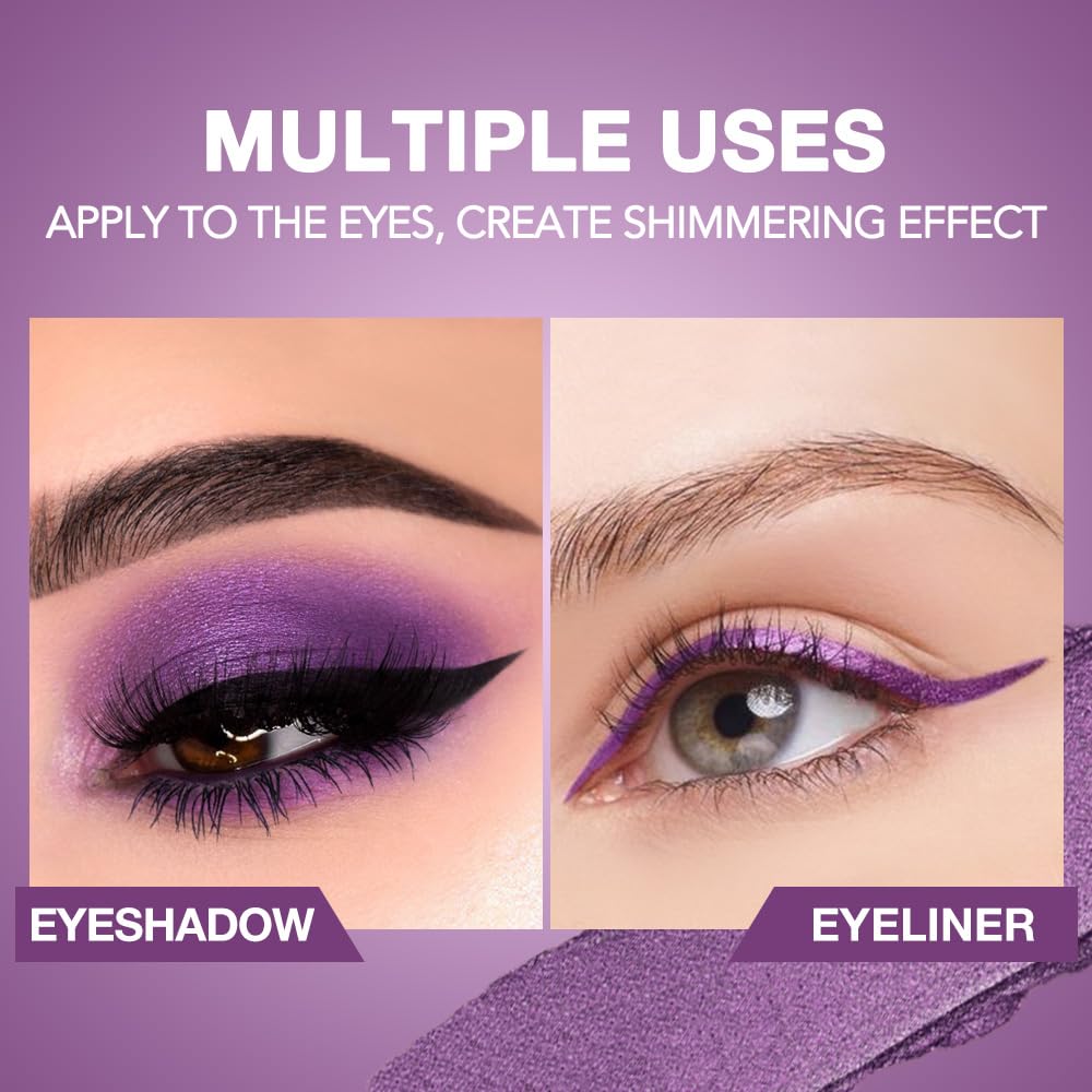 BINGBRUSH Glitter Eyeshadow Stick & Eyeliner Pencil, 4-in-1 Metallic Shimmer Cream Eyeshadow, Long-Lasting Waterproof Eye Brightener, Highly Pigmented Eye Makeup, Easily Blendable(#04-Violet Spark)