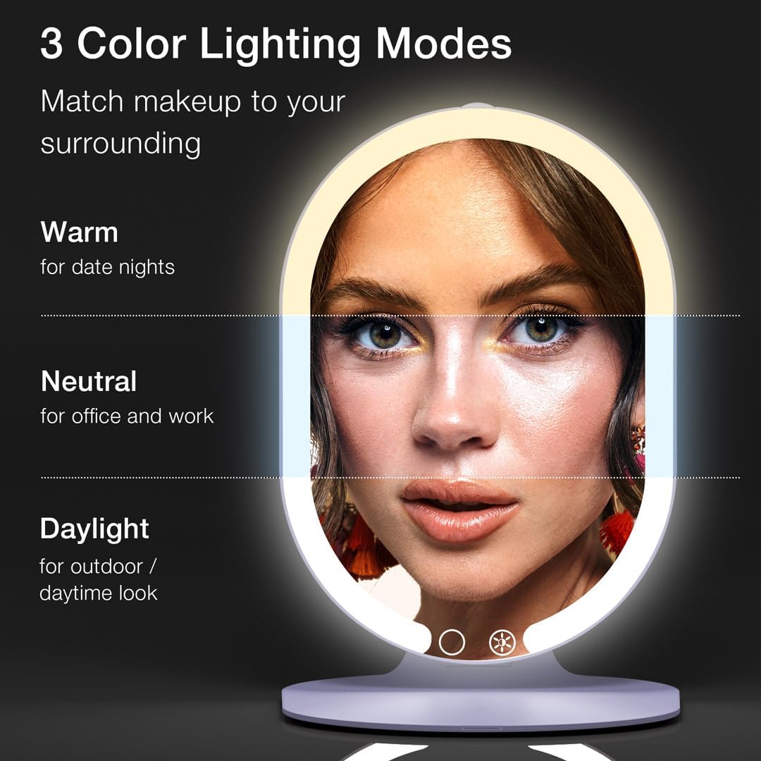 Fancii LED Rechargeable Portable Makeup Mirror with 3 Color Light Settings & 10x Magnetic Magnifying Mirror – Ultra Slim, Foldable Travel Vanity Mirror, 1500 mAh Battery, Height (Purple)