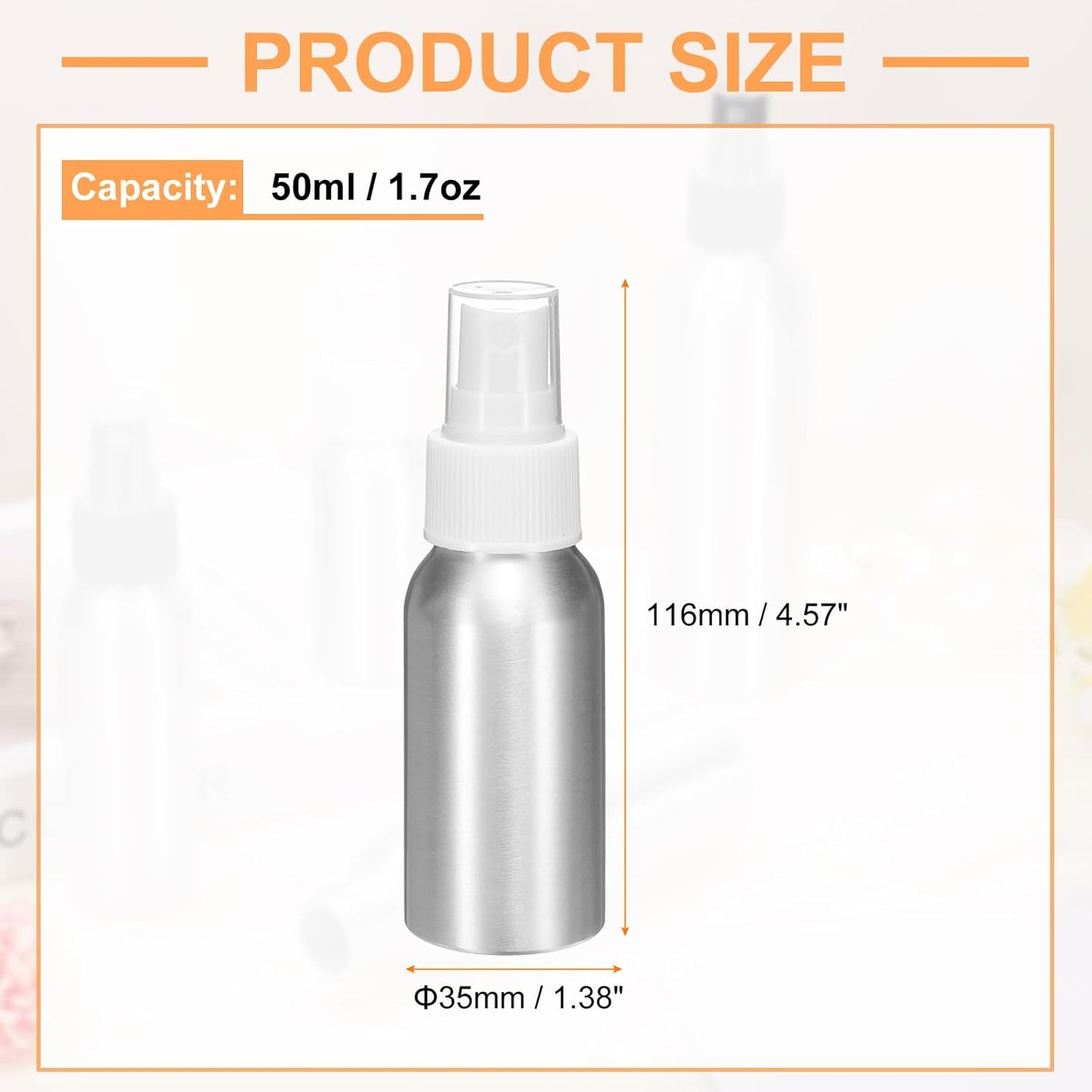 HARFINGTON 3pcs Aluminum Fine Mist Spray Bottles 50ml/1.7oz Metal Small Liquid Alcohol Refillable Travel Container with White Plastic Nozzle Cap for Perfume Skincare Cosmetic Storage Bottle