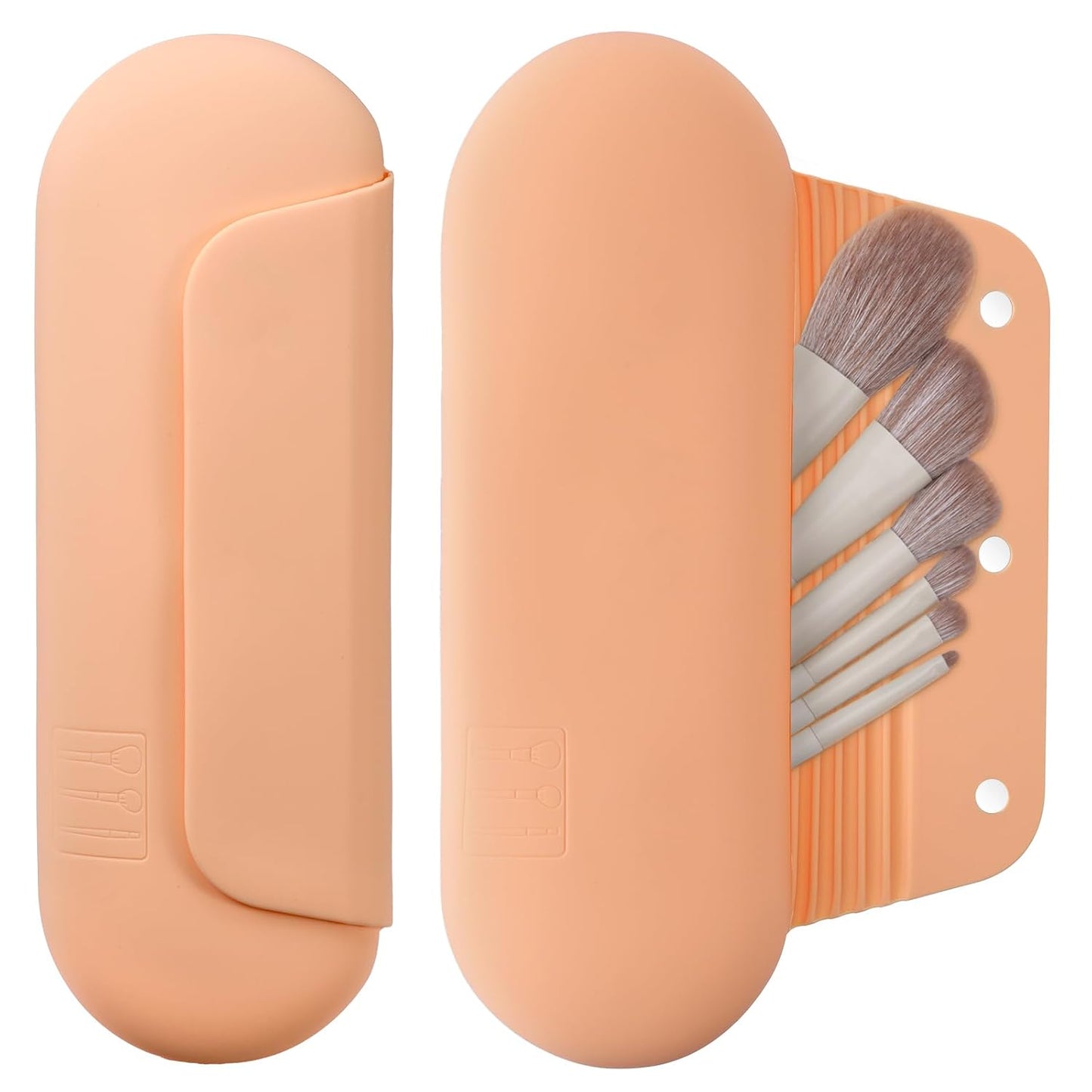 Silicone Makeup Brush Holder Travel Cosmetic Bag:Soft Portable Cosmetic Face Brushes Holder with Upgrade Anti-Fall Out Magnetic Closure, Large Travel Makeup Brush Case - Melon