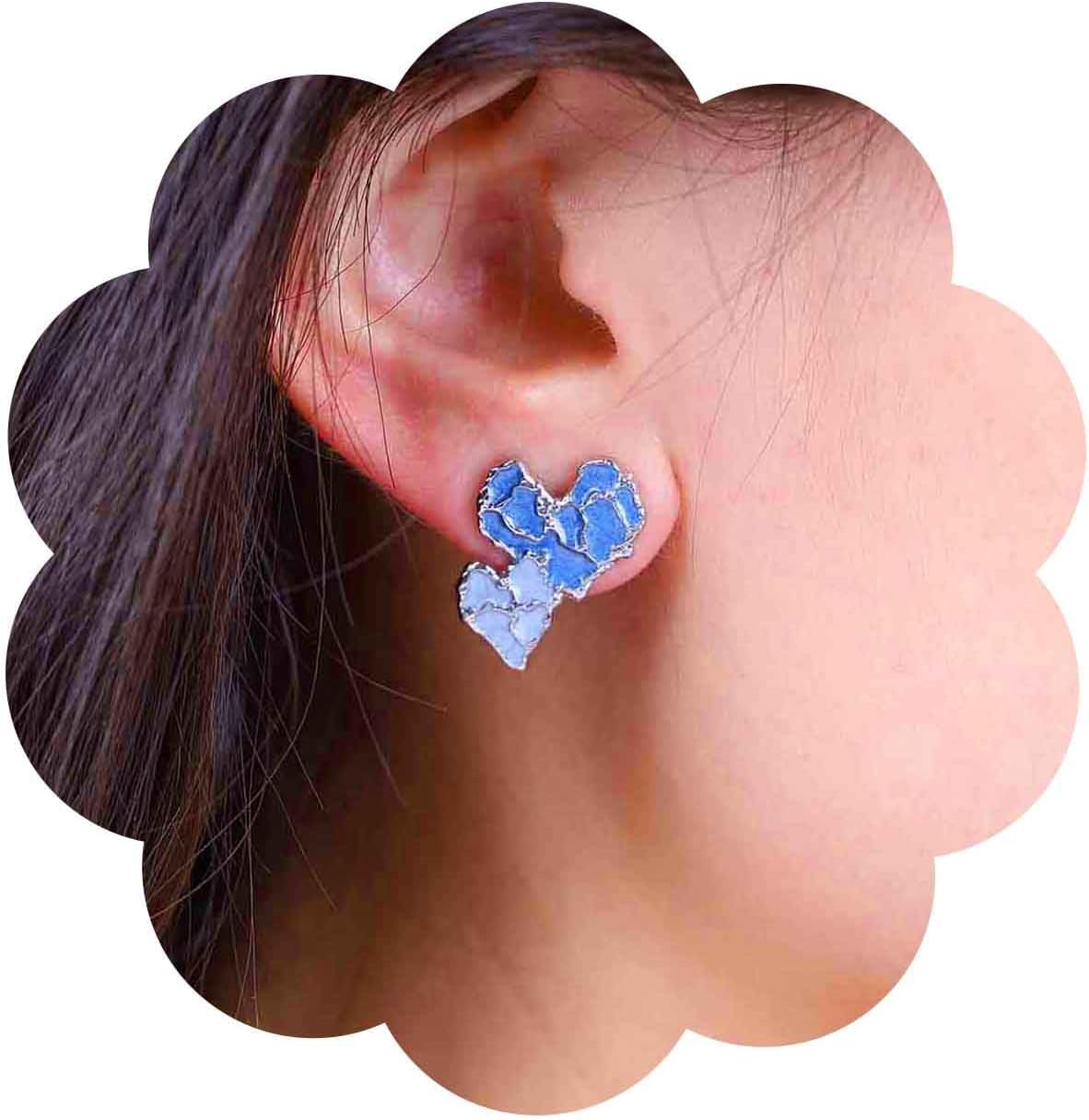 Vintage Blue Heart Stud Earrings Acrylic Heart Earrings Resin Blue Heart Earrings Double Love Heart Earrings Jewelry for Women