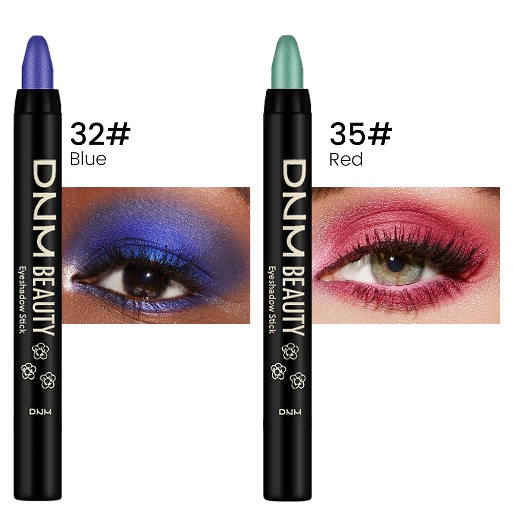 Kaely 2Pcs Cream Eyeshadow Sticks Set for Eyes Waterproof,Blue Shimmer & Red Shimmer Matte Eye shadow Stick Pencil Pen Bulk sombras en crema para ojos 32+35