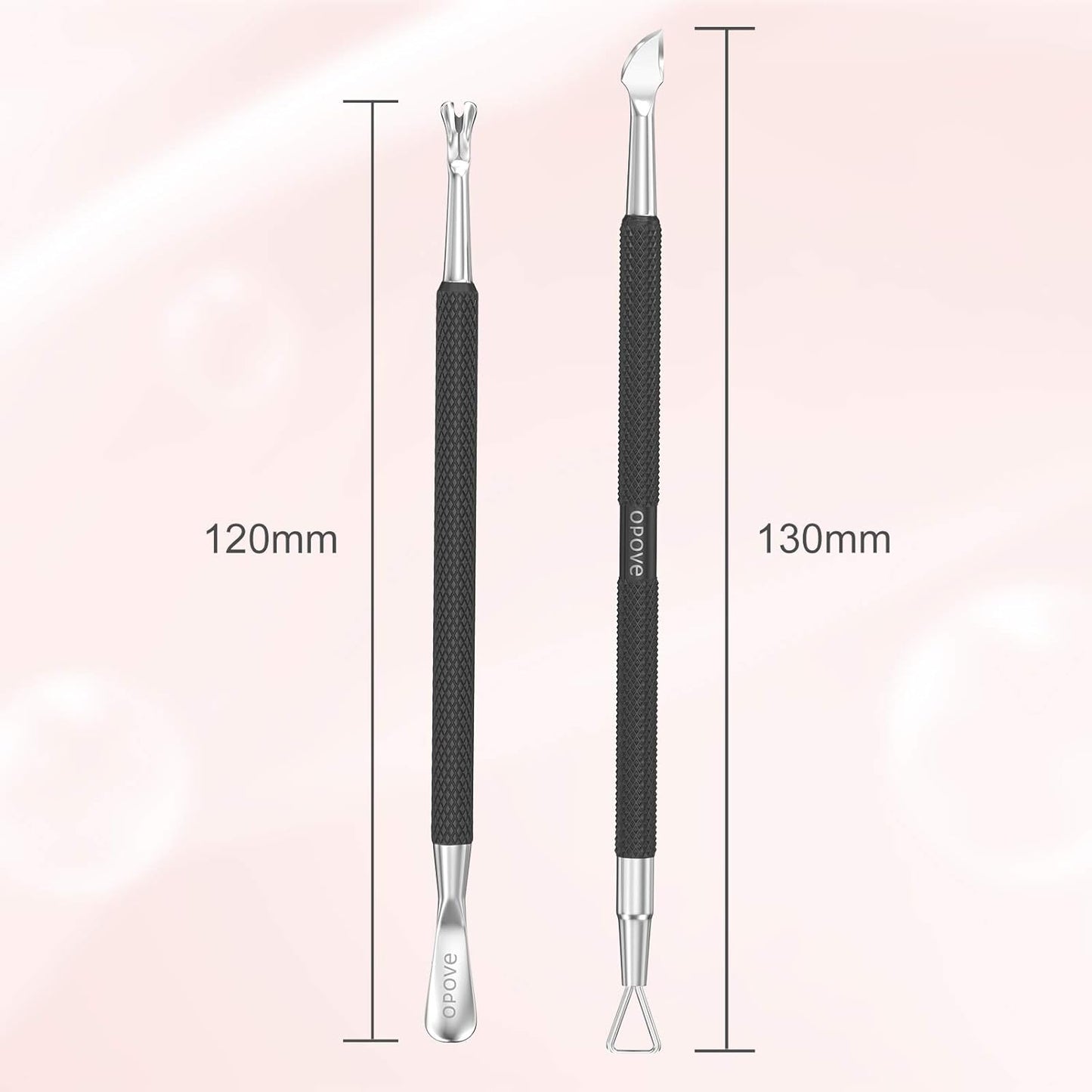 Cuticle Pusher Nail Polish Remover Stainless Steel Manicure Tool Set Gel Nail Polish Peeler Scraper Nail Cleaner Pedicure Kit for Fingernail and Toenail, opove P1, Matter Black…