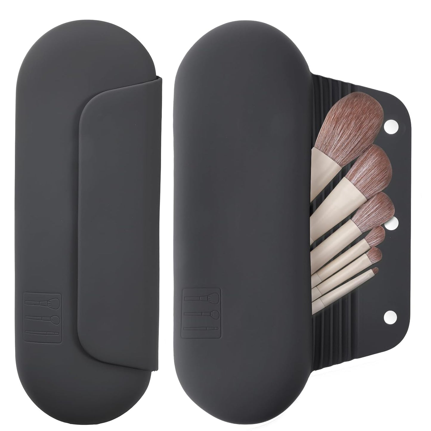 Silicone Makeup Brush Holder Travel Cosmetic Bag:Soft Portable Cosmetic Face Brushes Holder with Upgrade Anti-Fall Out Magnetic Closure, Large Travel Makeup Brush Case - Grey