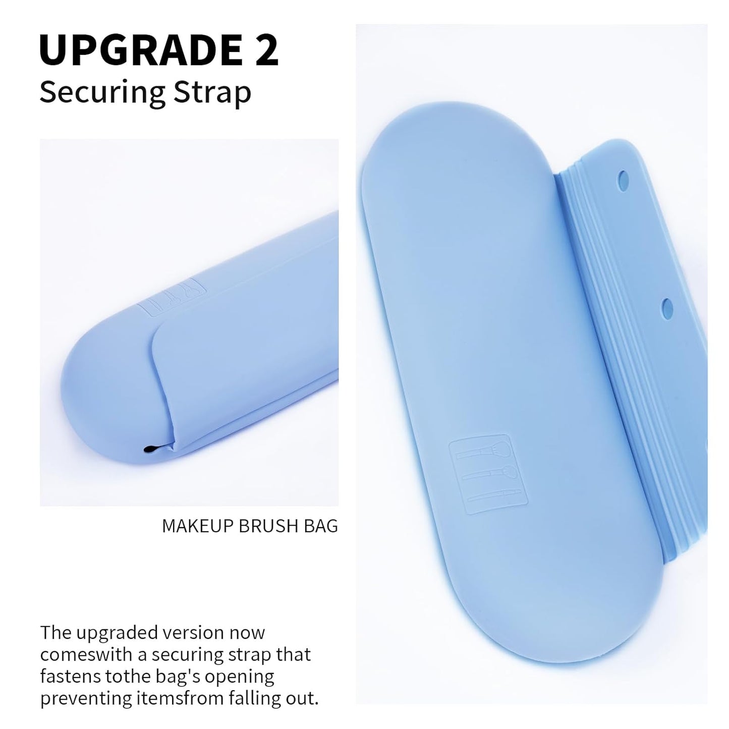 Silicone Makeup Brush Holder Travel Cosmetic Bag:Soft Portable Cosmetic Face Brushes Holder with Upgrade Anti-Fall Out Magnetic Closure, Large Travel Makeup Brush Case - Blue