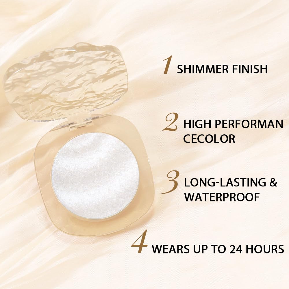 Pearl White Silver Shimmer Glitter Sparkling Monochrome Eyeshadow Palette,Metallic Single Eye Shadow for Older Women,Long Lasting Naturing-Looking Eye Makeup