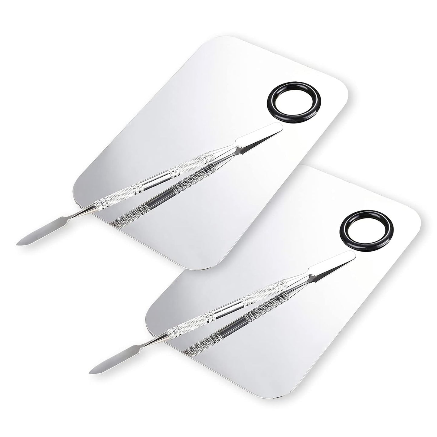 Makeup Mixing Palette, Upgrad Stainless Steel Metal Foundation Palette with Spatula Artist Tool for Mixing Foundation Nail-Art, Size 4.5x2.9 in(2 Pcs)