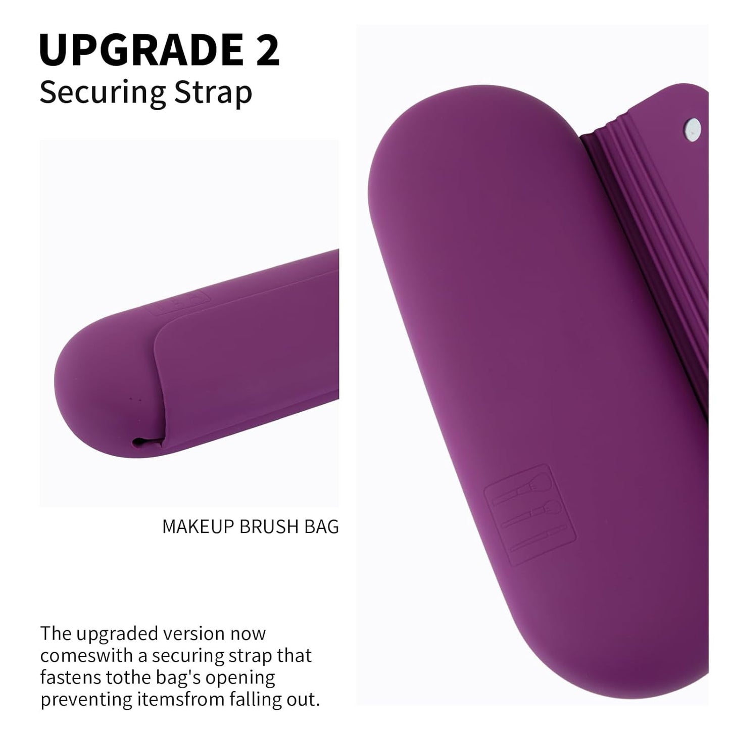 Silicone Makeup Brush Holder Travel Cosmetic Bag:Soft Portable Cosmetic Face Brushes Holder with Upgrade Anti-Fall Out Magnetic Closure, Large Travel Makeup Brush Case - Dark Pruple