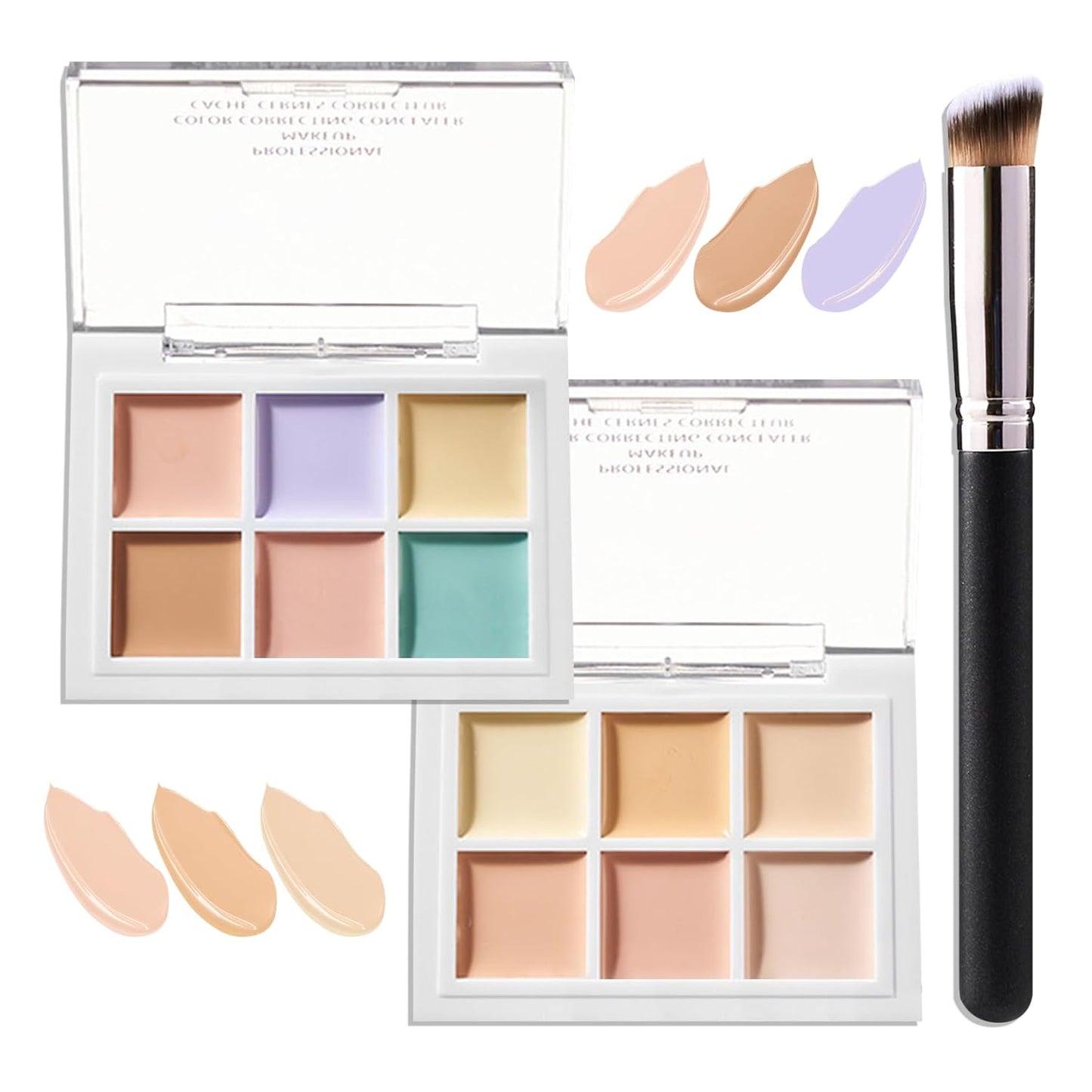 12 Colors Correcting Concealer Contour Makeup Palette, 6 in 1 Color Corrector Palette,Highlighting Concealer Palette Contouring Liquid Foundation Makeup Kit with Brush(2PCS)