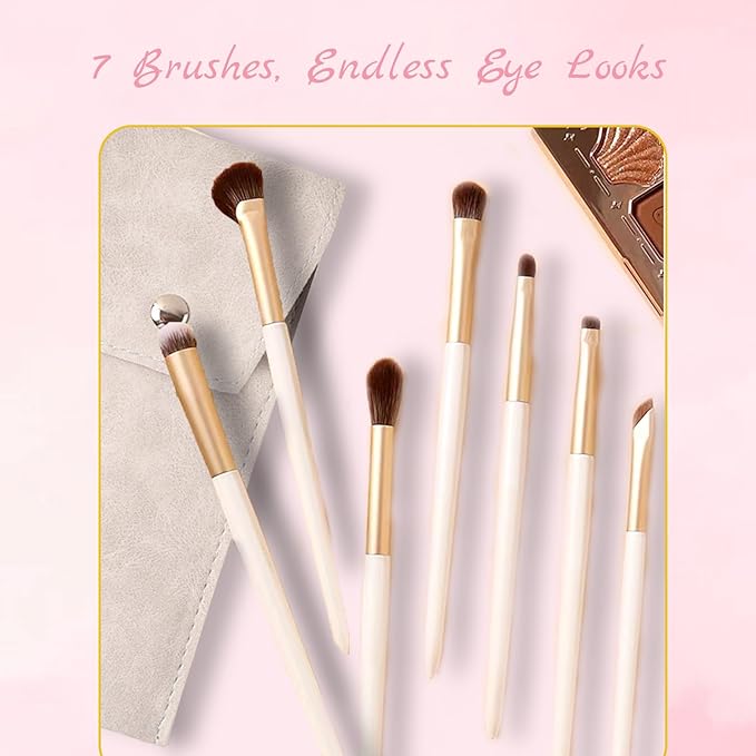 Eyeshadow Makeup Brushes Set with Case 7 PCS Soft Synthetic Hairs Eye Makeup Brushes for Blending Eyebrow Eyeliner Eyeshadow (White)