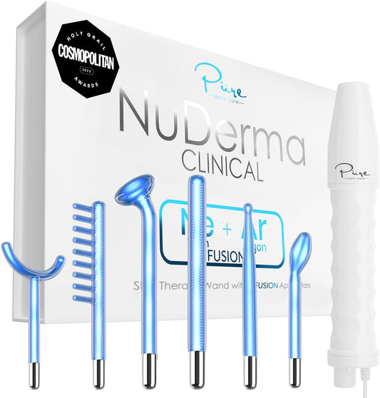 Pure Daily Care NuDerma Clinical Portable Skin Therapy Wand, Machine with 6 Fusion Neon + Argon Wands – Anti Aging - Clarifying - Skin Tightening & Radiance - Wrinkle Reducing