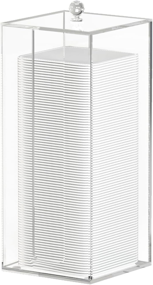 Acrylic Clean Pad Storage Box for Clean Skin Club, Cotton Pad Dispenser, Square Rounds Cotton Pad Holder (Pad Not Included) - Vertical with Lid