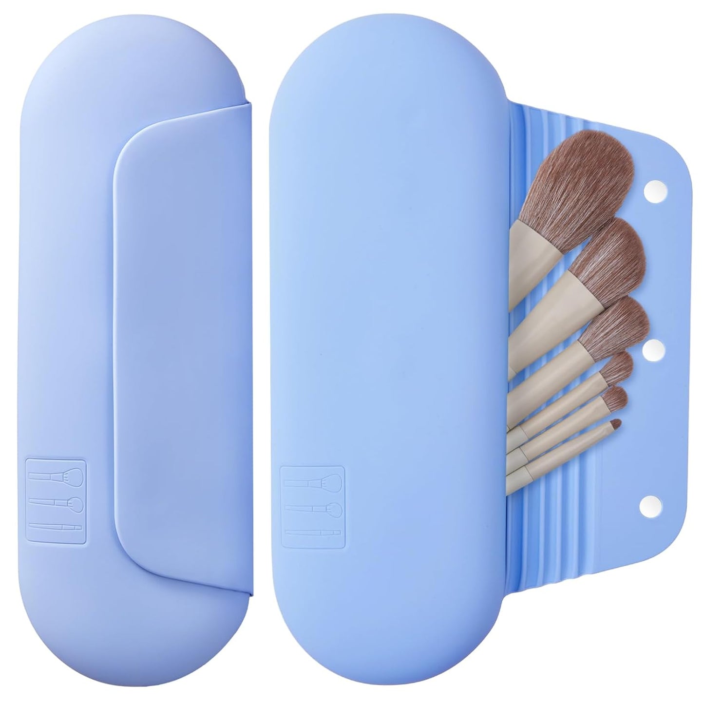 Silicone Makeup Brush Holder Travel Cosmetic Bag:Soft Portable Cosmetic Face Brushes Holder with Upgrade Anti-Fall Out Magnetic Closure, Large Travel Makeup Brush Case - Blue