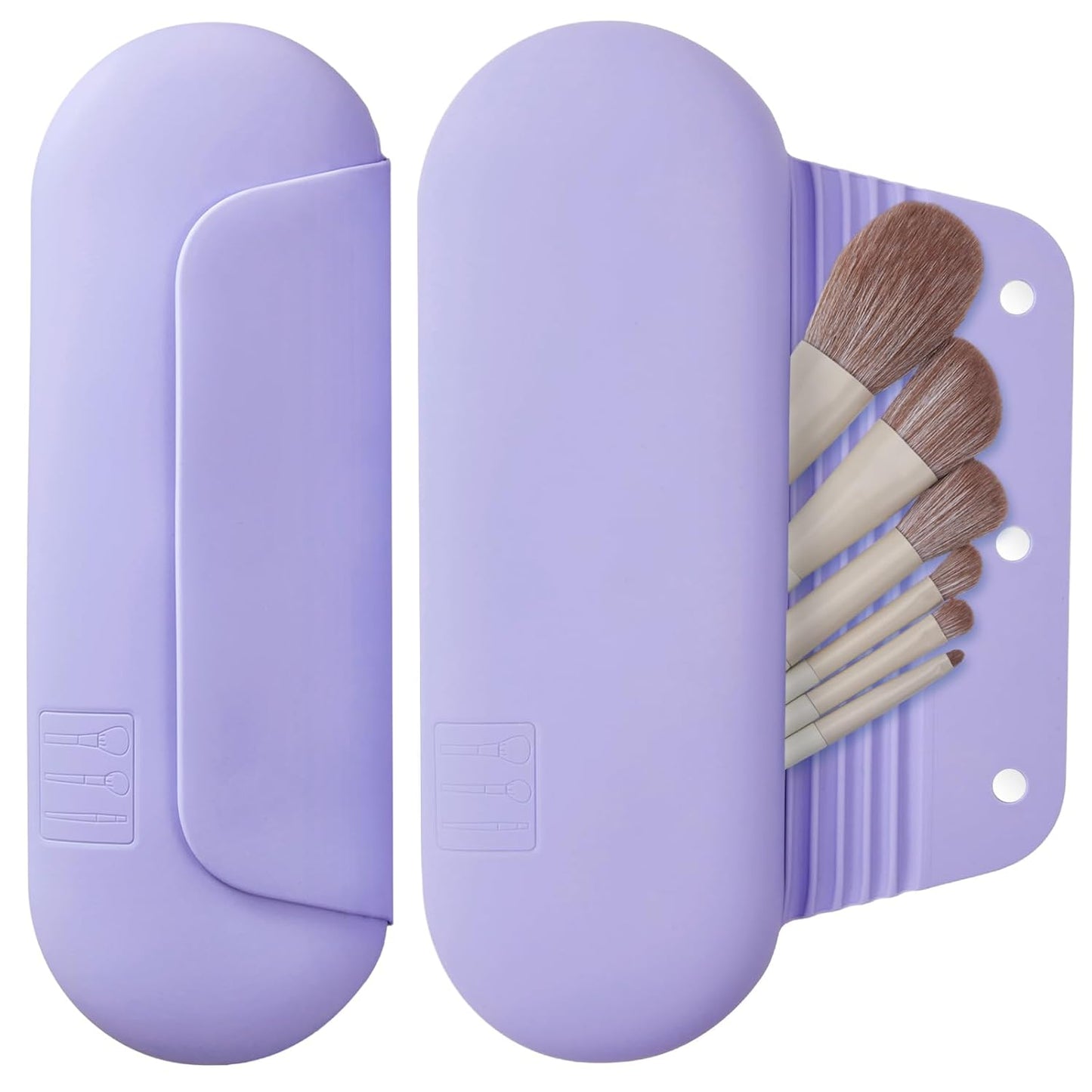Silicone Makeup Brush Holder Travel Cosmetic Bag:Soft Portable Cosmetic Face Brushes Holder with Upgrade Anti-Fall Out Magnetic Closure, Large Travel Makeup Brush Case - Lavender