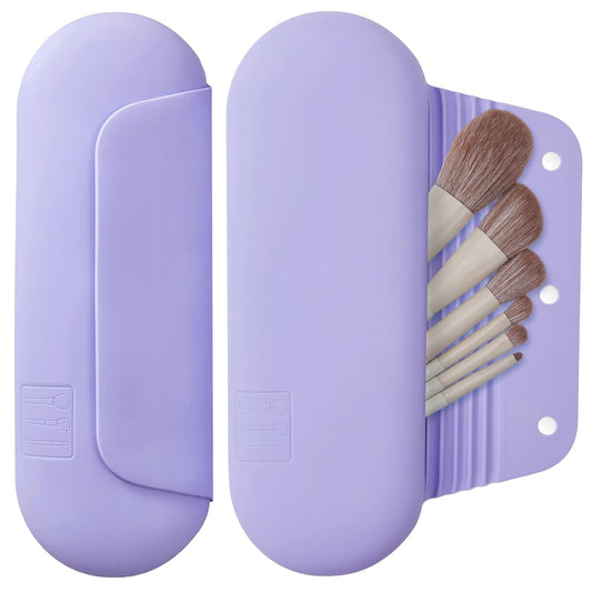 Silicone Makeup Brush Holder Travel Cosmetic Bag:Soft Portable Cosmetic Face Brushes Holder with Upgrade Anti-Fall Out Magnetic Closure, Large Travel Makeup Brush Case - Lavender
