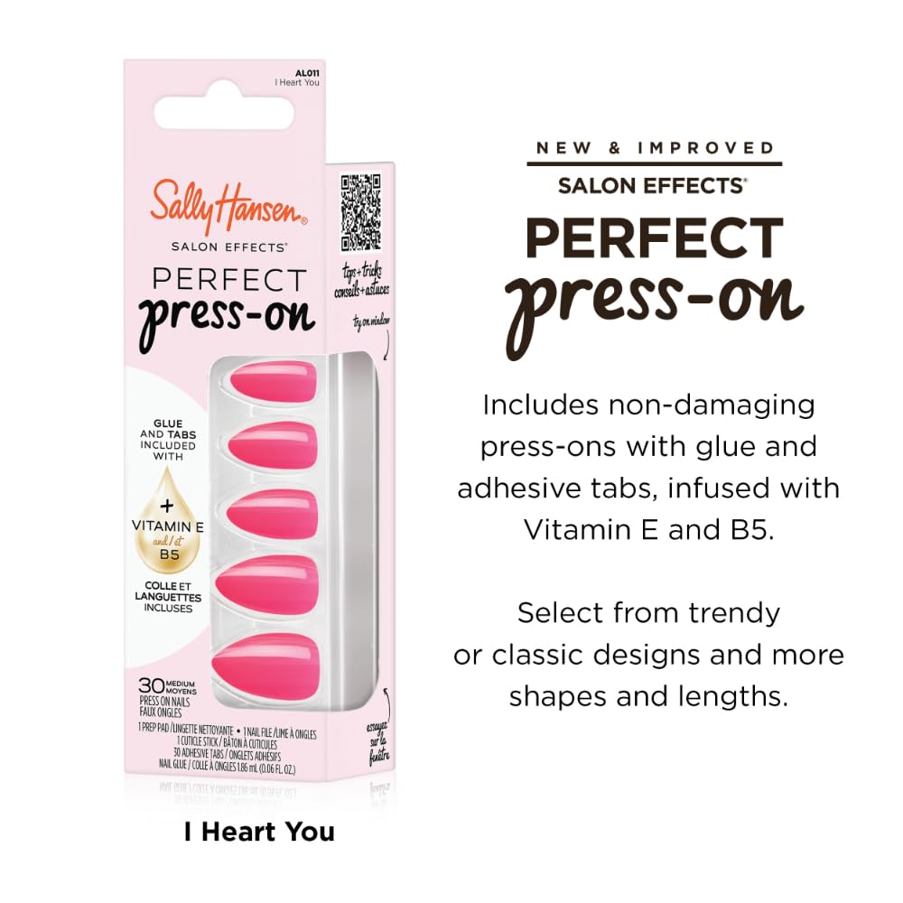 Sally Hansen Instant Cuticle Remover & I Heart You Press On Nails Kit - 15 Second Gel Formula with Aloe