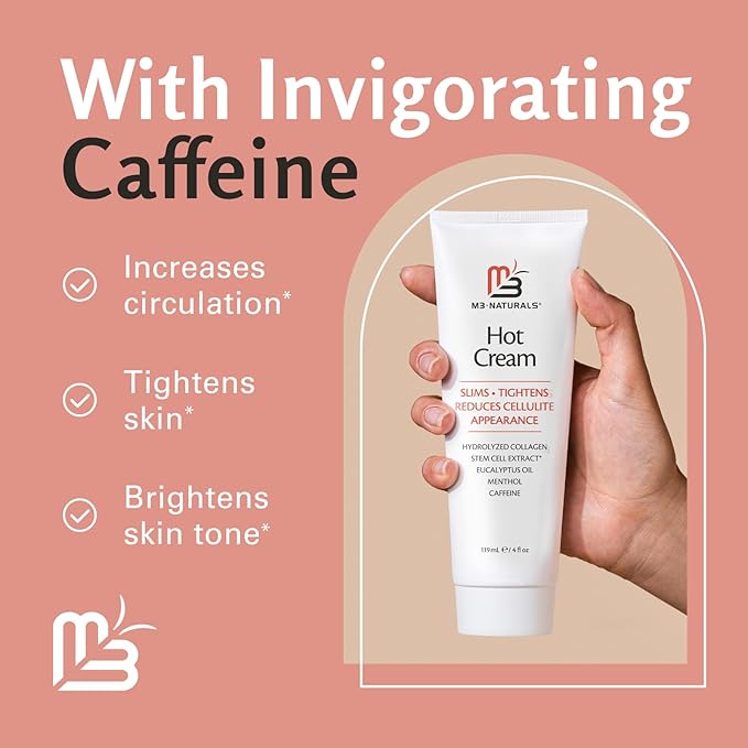 M3 Naturals Hot Cream for Belly Butt and Thighs Cellulite Cream for Thighs and Butt Fast Body Sweat Activator with Caffeine and Collagen - Invigorating Sweat Cream for Workouts and Body Sculpting