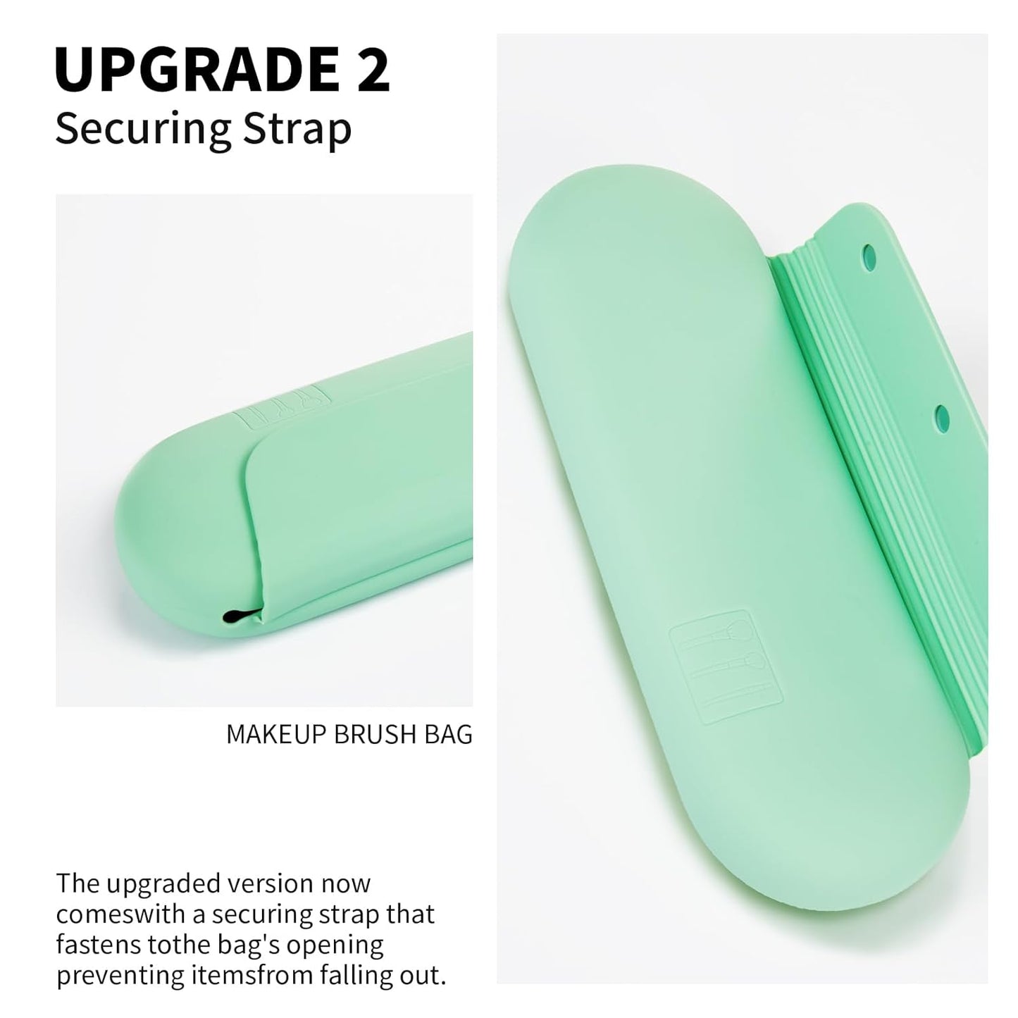 Silicone Makeup Brush Holder Travel Cosmetic Bag:Soft Portable Cosmetic Face Brushes Holder with Upgrade Anti-Fall Out Magnetic Closure, Large Travel Makeup Brush Case - Green
