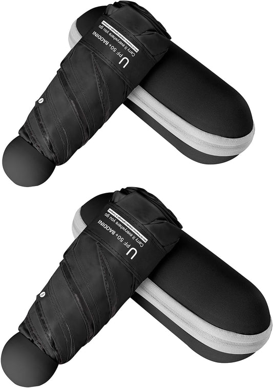 BAODINI Travel Essentials Mini Umbrella for Purse With Case Small Compact UV Sun Protection Lightweight Tiny Pocket Manual Open Close Umbrella for Women Kids and Men Fit Purse Backpack