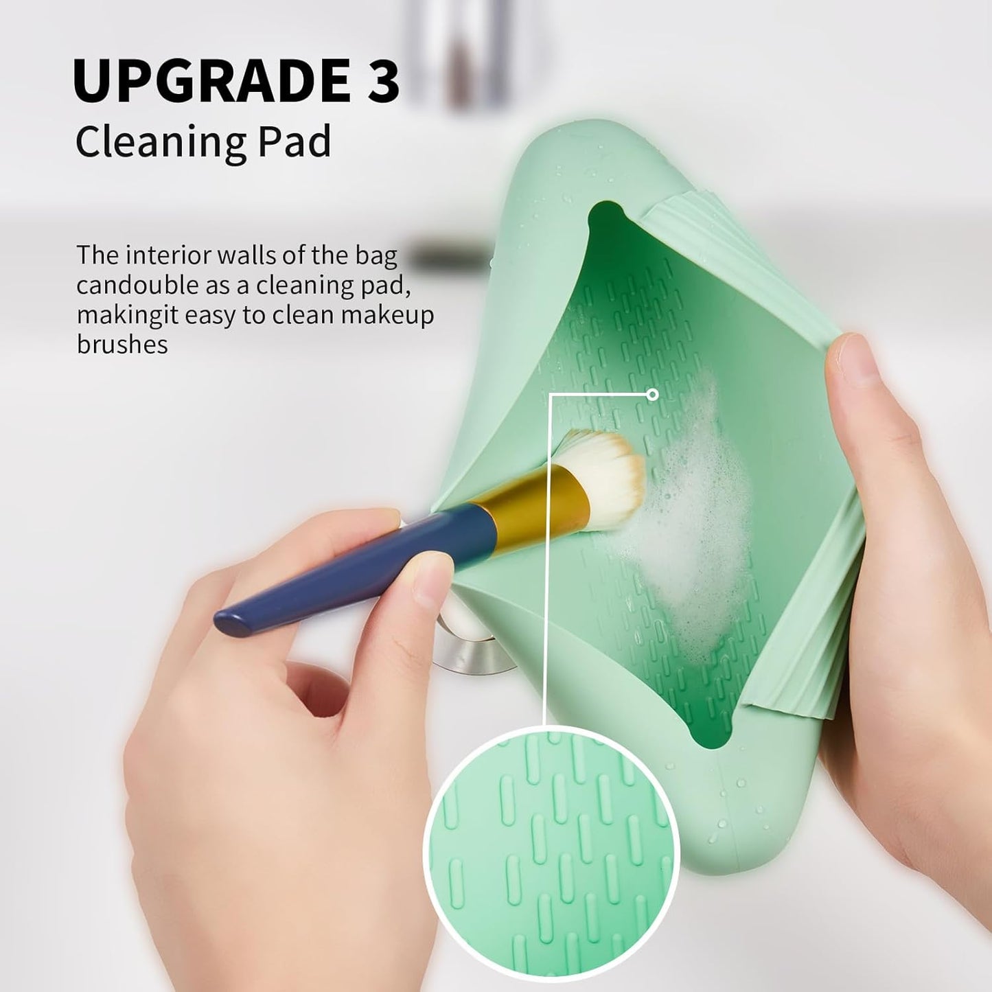 Silicone Makeup Brush Holder Travel Cosmetic Bag:Soft Portable Cosmetic Face Brushes Holder with Upgrade Anti-Fall Out Magnetic Closure, Large Travel Makeup Brush Case - Green