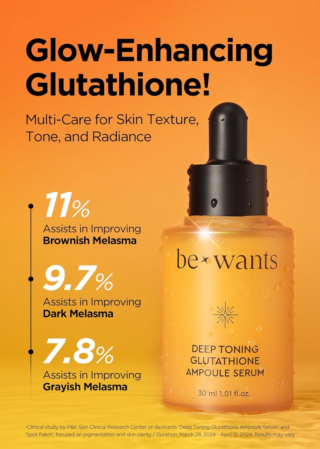 Bewants Deep Toning Glutathione Ampoule Serum | Korean Skincare with Vitamin C & Calendula Extract Oil, 1.01 fl.oz + 0.33 fl.oz (2 Pack)