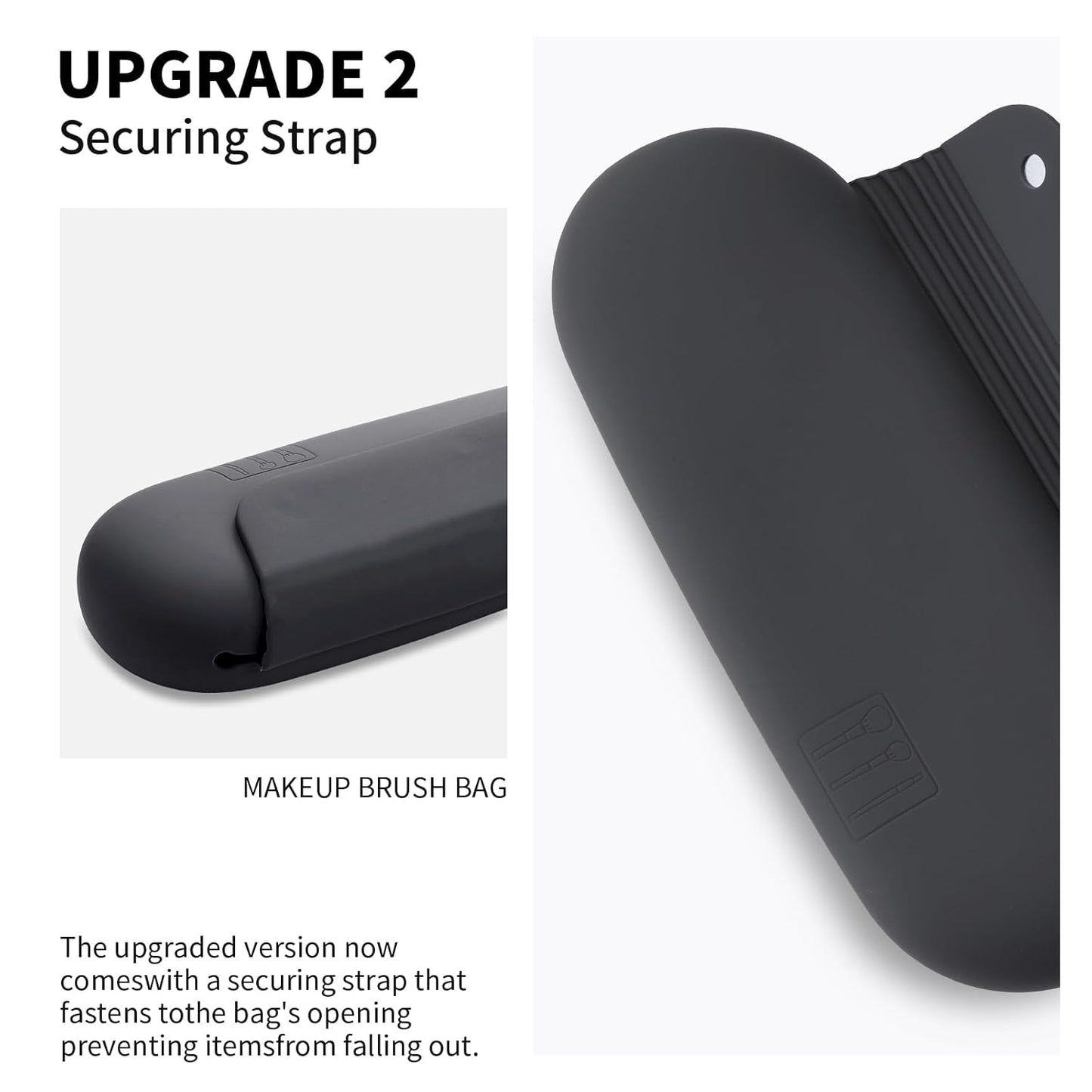 Silicone Makeup Brush Holder Travel Cosmetic Bag:Soft Portable Cosmetic Face Brushes Holder with Upgrade Anti-Fall Out Magnetic Closure, Large Travel Makeup Brush Case - Grey