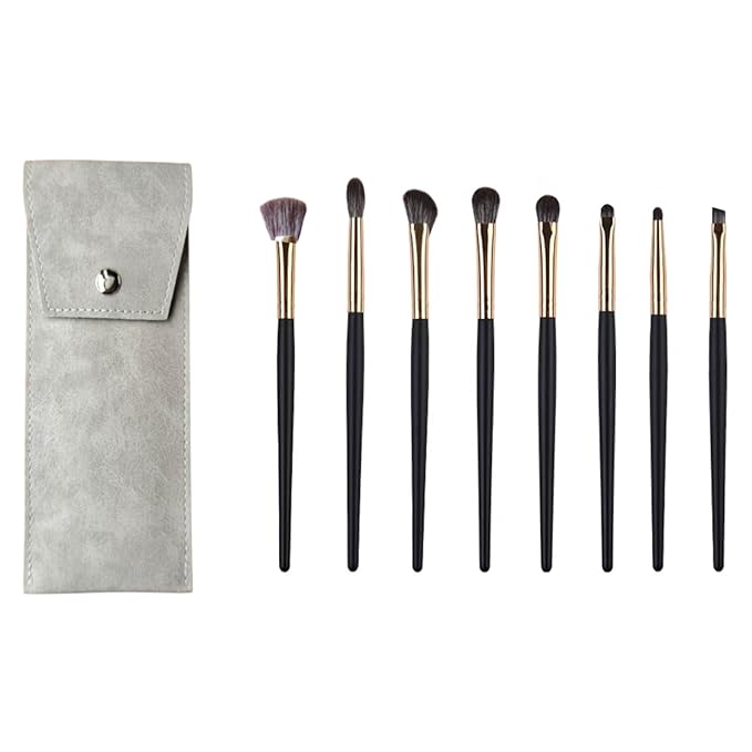 Eyeshadow Makeup Brushes Set with Case 8 PCS Soft Synthetic Hairs Eye Makeup Brushes for Blending Eyebrow Eyeliner Eyeshadow (Black)