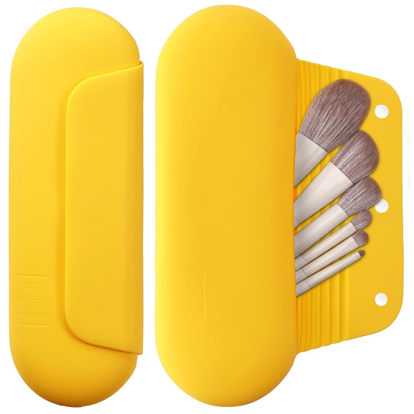 Silicone Makeup Brush Holder Travel Cosmetic Bag:Soft Portable Cosmetic Face Brushes Holder with Upgrade Anti-Fall Out Magnetic Closure, Large Travel Makeup Brush Case - Yellow