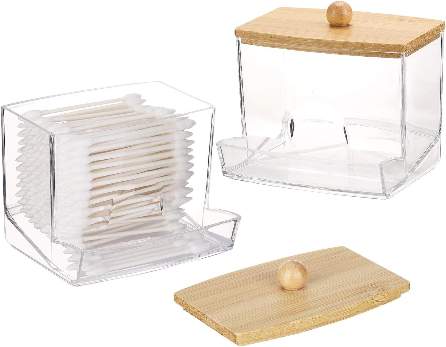 Tbestmax 2 Pack 10oz Qtip Holder Dispenser with Bamboo Lids, Big Clear Bathroom Organizer Accessories Decor for Storage-Qtips Cotton Ball Holder Apothecary Jars, Cotton Swabs, Floss Container