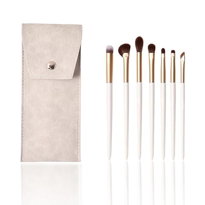 Eyeshadow Makeup Brushes Set with Case 7 PCS Soft Synthetic Hairs Eye Makeup Brushes for Blending Eyebrow Eyeliner Eyeshadow (White)