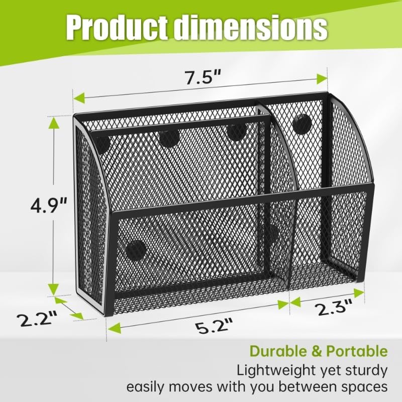 YINGHUA Strong Magnetic Pen Holder for Whiteboard and Refrigerator 3 Compartments Metal Mesh Organizer Space Saving Shelf for Office School Home and Locker - Black