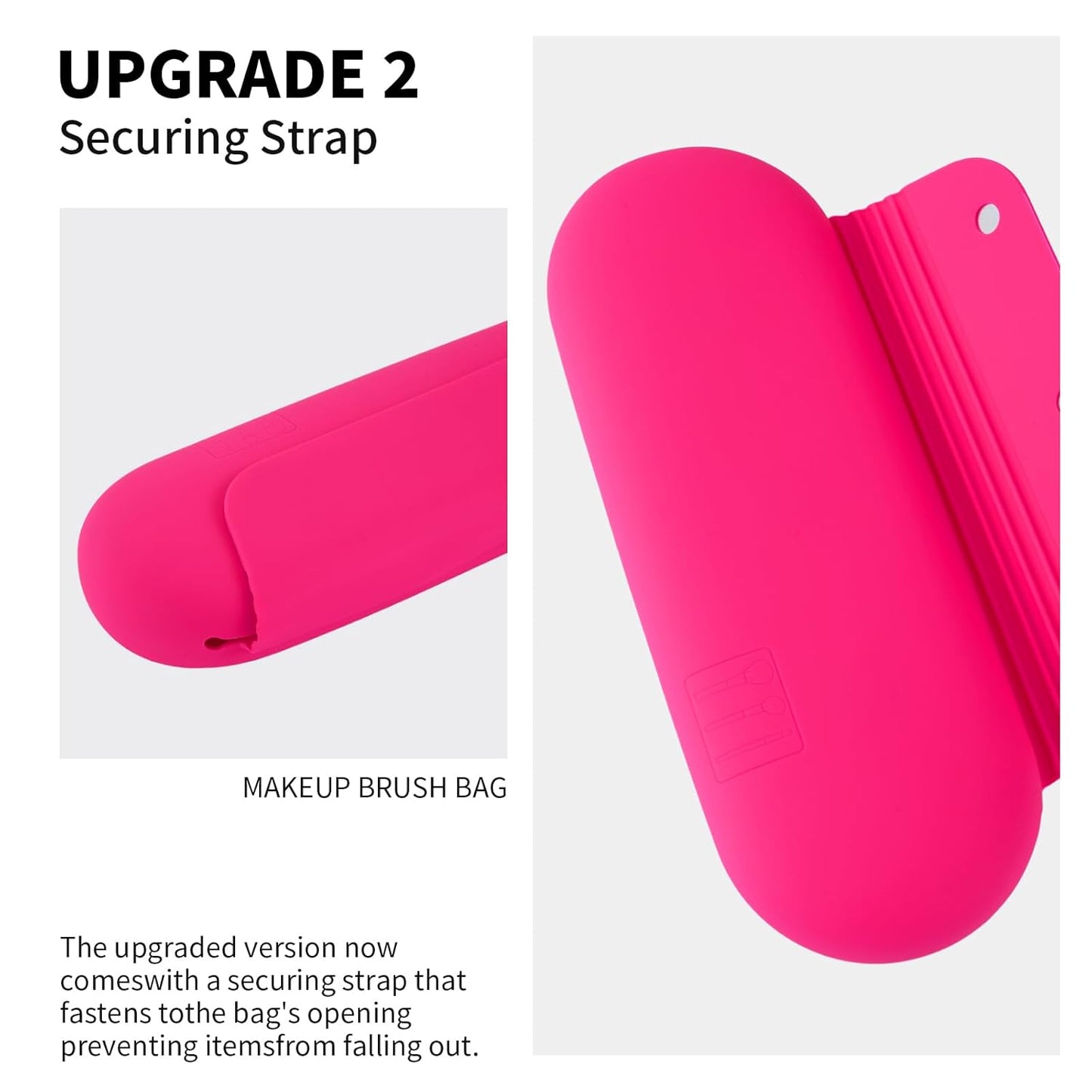 Silicone Makeup Brush Holder Travel Cosmetic Bag:Soft Portable Cosmetic Face Brushes Holder with Upgrade Anti-Fall Out Magnetic Closure, Large Travel Makeup Brush Case - Babbie Pink