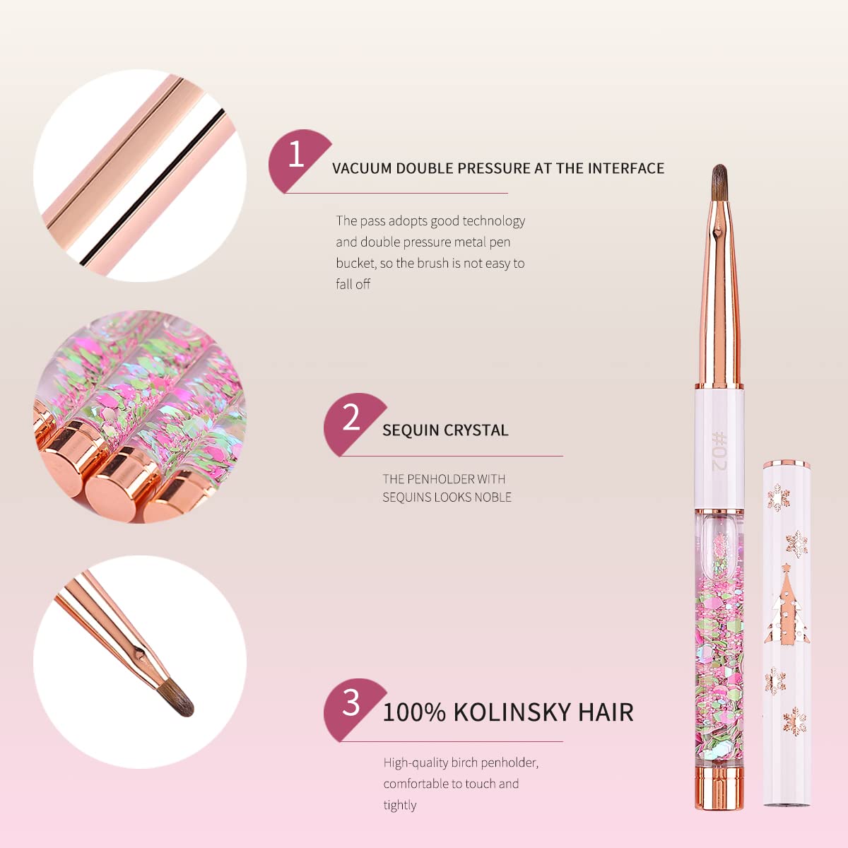 Acrylic Nail Brush Size 2,KEMEISI 100% Pure Kolinsky Nail Art Brushes Sturdy Handle Oval Shaped Acrylic Powder Nail Design Tools for Professional Manicure DIY Home Salon (White)