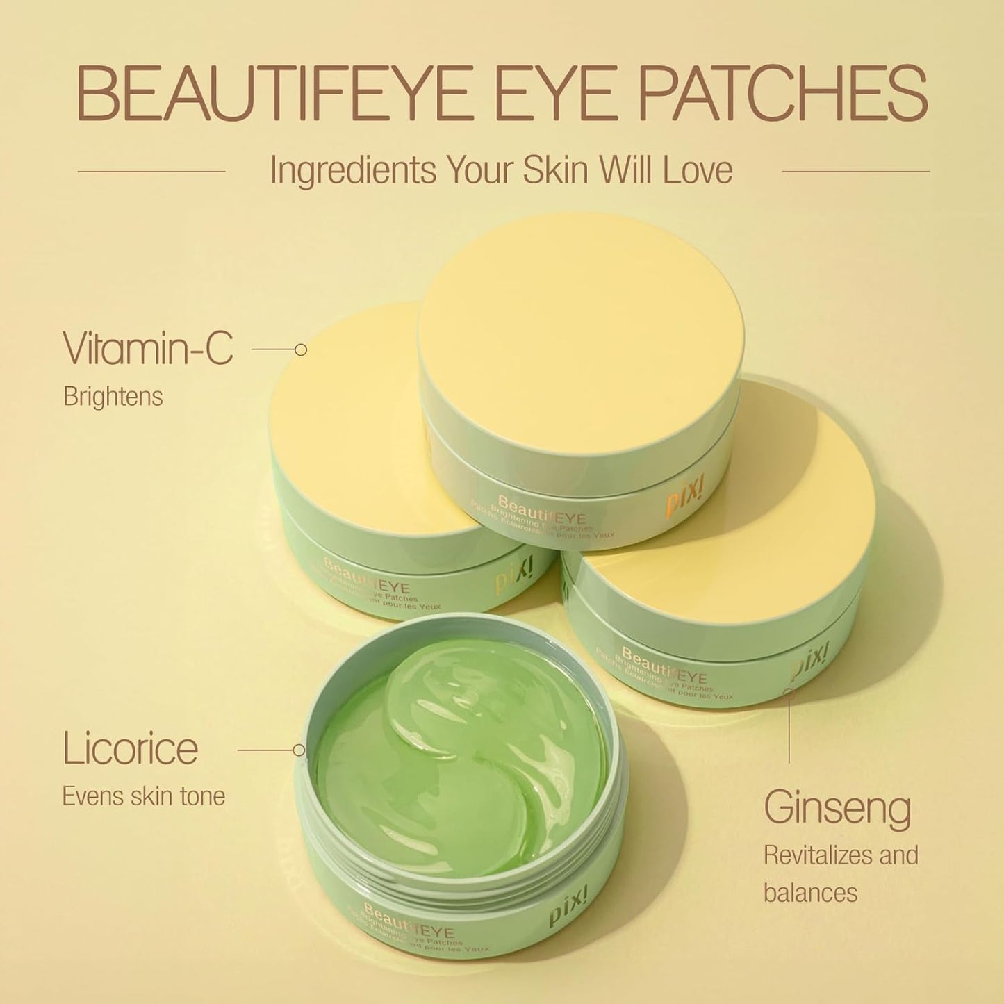Pixi BeautifEYE Hydrogel Under-Eye Patches | Refreshing Eye Patches For Dark Circles | Brighten & Hydrate Under Eyes | 30 Pairs / 60 Patches