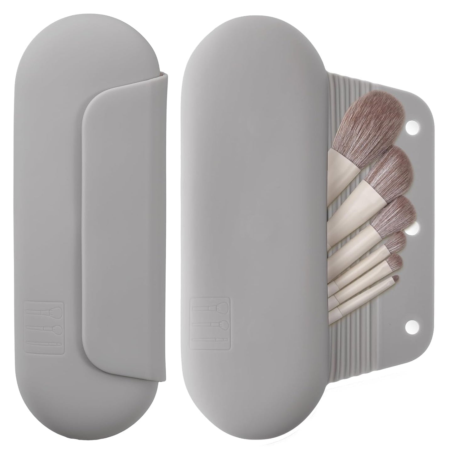 Silicone Makeup Brush Holder Travel Cosmetic Bag:Soft Portable Cosmetic Face Brushes Holder with Upgrade Anti-Fall Out Magnetic Closure, Large Travel Makeup Brush Case - Stone