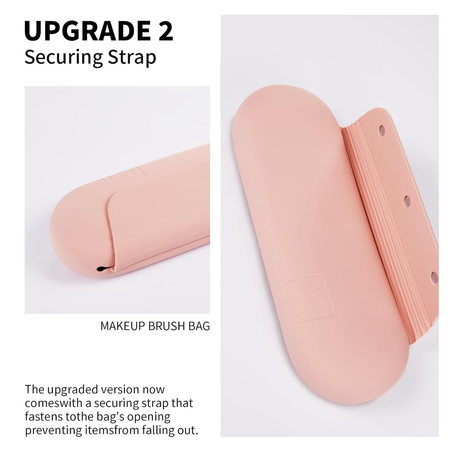 Silicone Makeup Brush Holder Travel Cosmetic Bag:Soft Portable Cosmetic Face Brushes Holder with Upgrade Anti-Fall Out Magnetic Closure, Large Travel Makeup Brush Case - Pink Sand