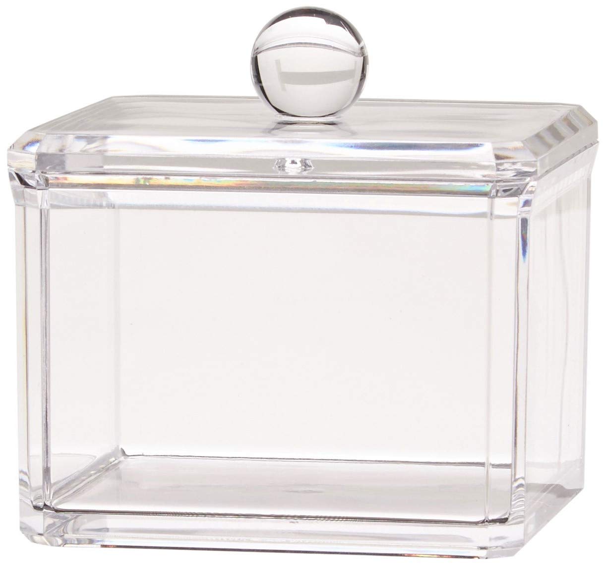 Square Acrylic Cotton Ball Pads Gauze Swab Holder Organizer Q-tip Dispenser Storage Canister Bathroom Container Flossers Box Case (3.5 x 3.5 x 3 inches, Single Tier, Transparent)